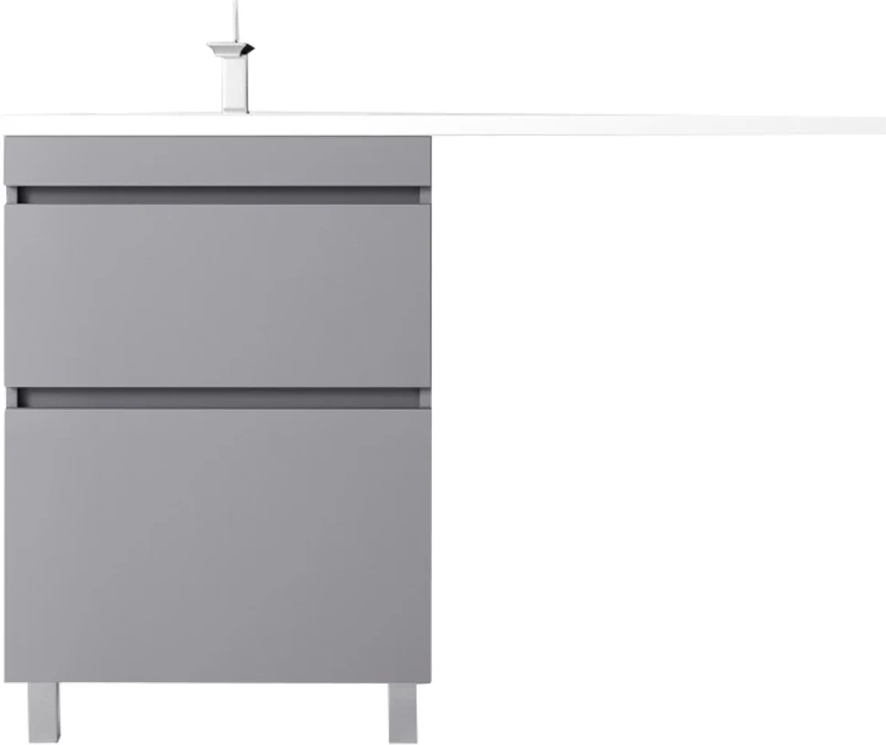 Тумба с раковиной Style Line Даллас Леон 120 L Люкс Plus напольная, серая, для стиральной машины, 2 ящика