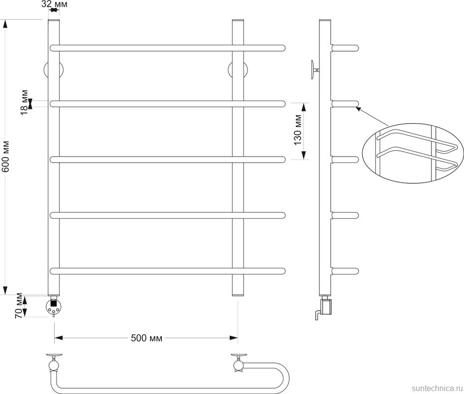Полотенцесушитель электрический Secado Венеция 2 65x60 см, подключение слева, бронза, лесенка, латунь