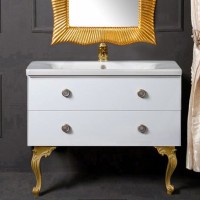 Тумба с раковиной Armadi Art NeoArt 100 white с ручками Satine золото, с ножками