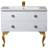 Тумба с раковиной Armadi Art NeoArt 100 white с ручками Satine золото, с ножками
