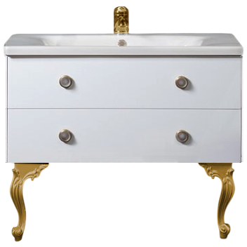 Тумба с раковиной Armadi Art NeoArt 100 white с ручками Satine золото, с ножками