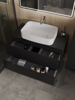 Мебель для ванной комнаты Orange Line 100 подвесная, 2 ящика, матовая черная с раковиной B07-600W