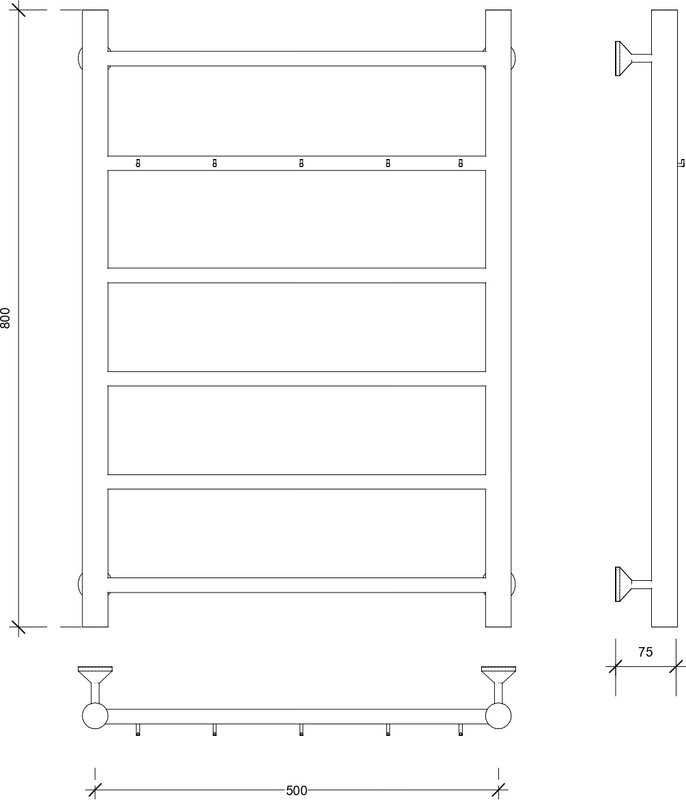 Полотенцесушитель водяной Secado Триада 1 К 80x55 см, матовый черный, лесенка