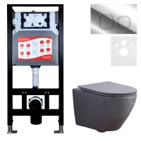 Комплект 3 в 1 Унитаз подвесной Esbano Azalea ESUPAZALGM + Инсталляция Fram + Кнопка ESINLPS10SC цвет глянцевый хром