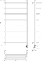 Полотенцесушитель электрический Secado Мерида 2 СП 100x50 см, подключение справа, матовый черный, лесенка, с полкой