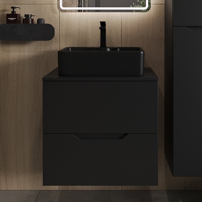 Тумба с раковиной Orange Line 60 подвесная, 2 ящика, матовая черная с раковиной B01-475mb