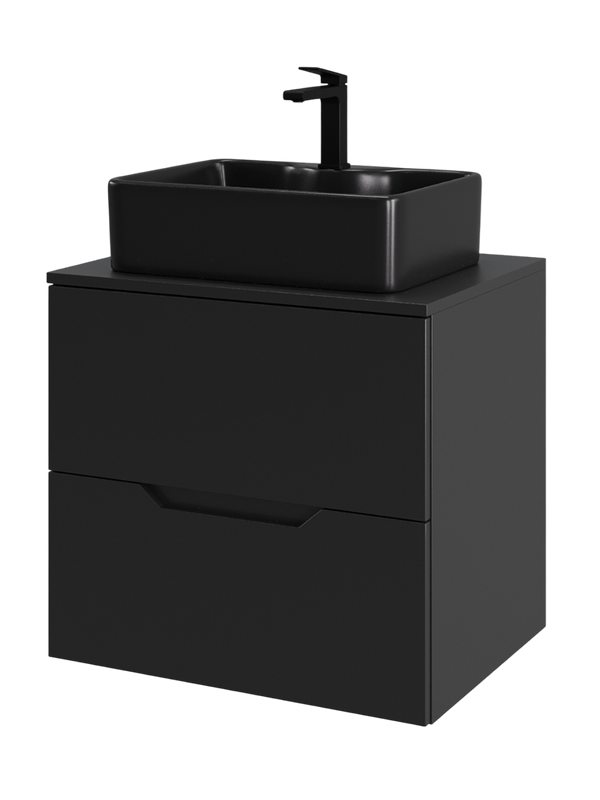 Тумба с раковиной Orange Line 60 подвесная, 2 ящика, матовая черная с раковиной B01-475mb