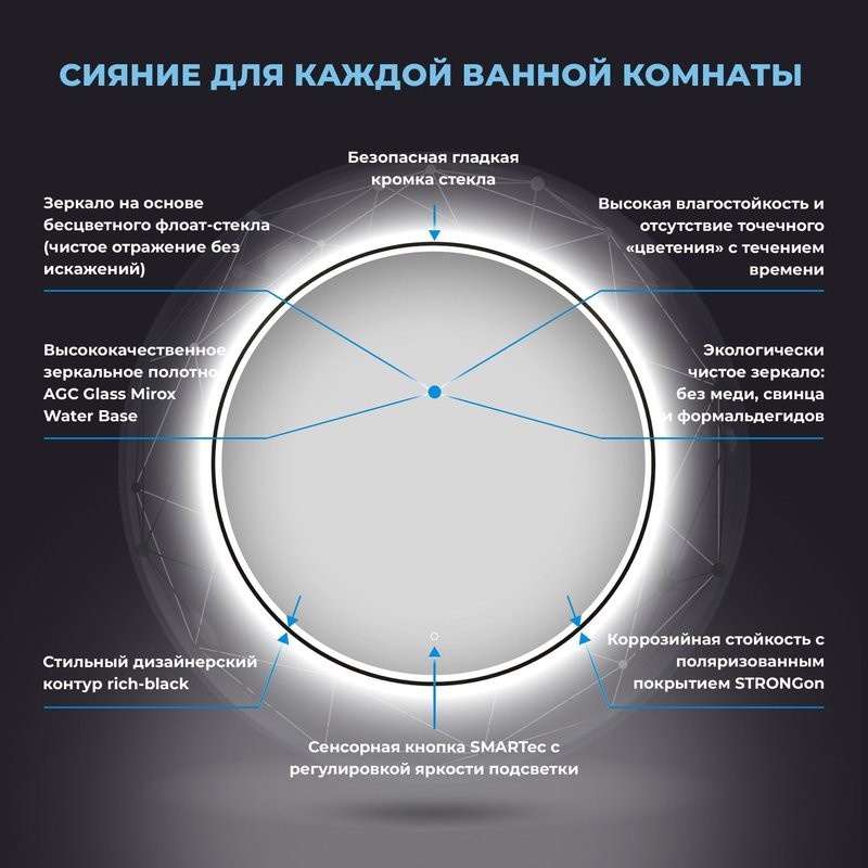 Зеркало круглое Wellsee 7 Rays’ Spectrum 50 с фронтальной подсветкой, черное матовое