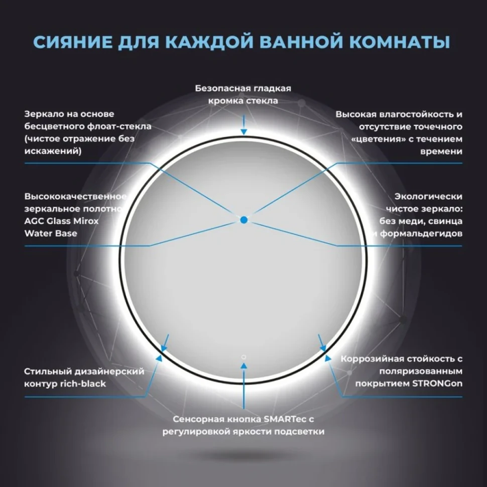 Зеркало круглое Wellsee 7 Rays’ Spectrum 50 с фронтальной подсветкой, черное матовое