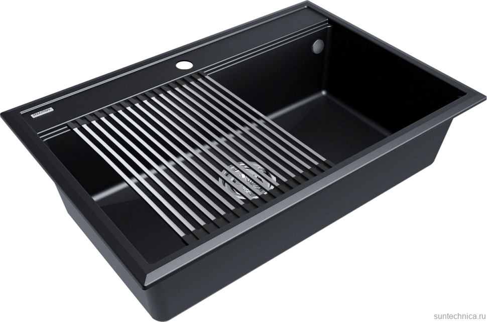 Мойка кухонная Paulmark Stepia + Step PM117551-BLM+R375-BS черный металлик