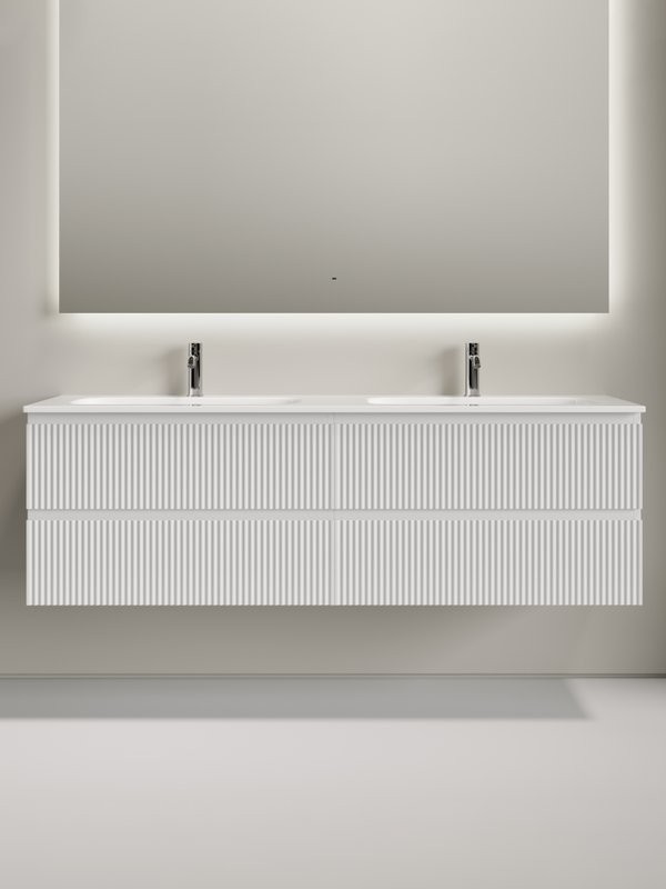 Тумба с раковиной Sancos Snob R 80 bianco, 2 шт, раковина Ceramicanova Grace с двумя чашами и отверстиями под смеситель CN7023