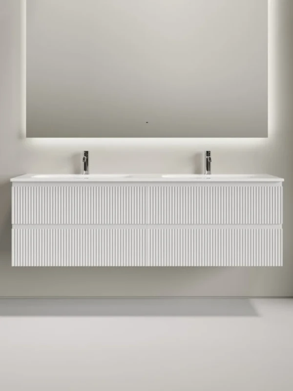 Тумба с раковиной Sancos Snob R 80 bianco, 2 шт, раковина Ceramicanova Grace с двумя чашами и отверстиями под смеситель CN7023