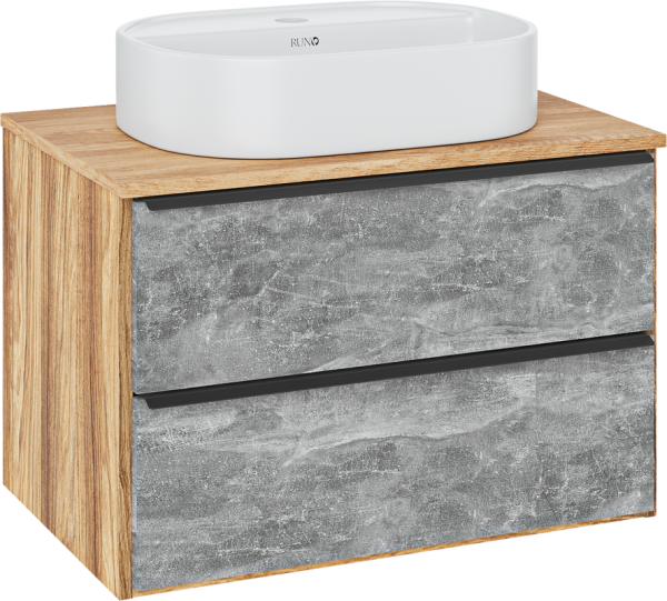 Тумба с раковиной Runo Мальта 70 подвесная, дуб, серая, раковина Nuovo 50