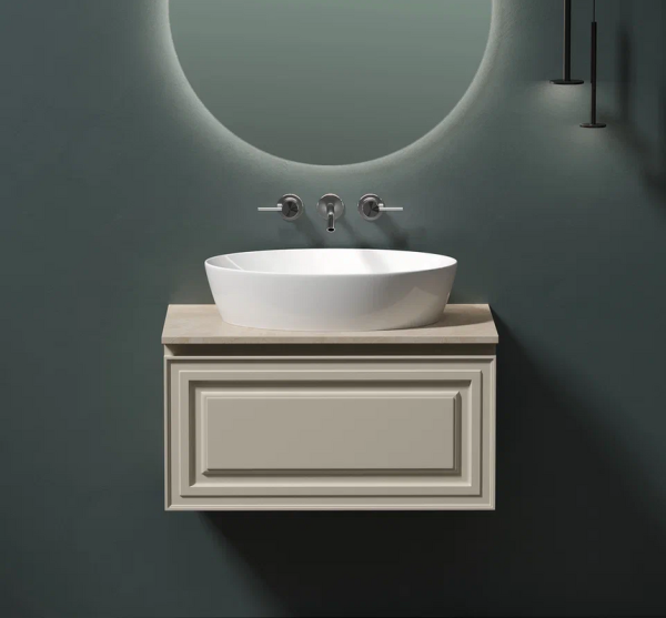 Тумба с раковиной Sancos Very 80 см, beige soft, столешница бежевая, раковина CN5018