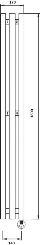 Полотенцесушитель электрический Secado Бергамо 3К 1800х140 180x15 см, подключение справа, хром, I-образный