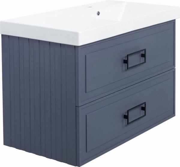 Тумба с раковиной La Fenice Cubo Twin 90 R подвесная, blu grigio, ручки черные, раковина Cubo 90 R