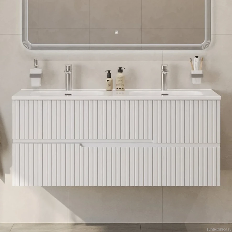 Тумба с раковиной Cezares Duet 120 bianco lucido, раковина Cezares CZR-8095-120-2