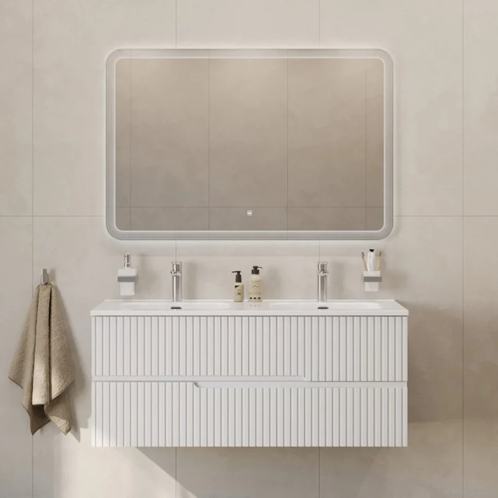 Тумба с раковиной Cezares Duet 120 bianco lucido, раковина Cezares CZR-8095-120-2