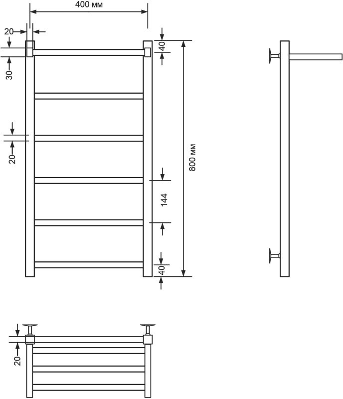 Полотенцесушитель водяной Comfysan Marte-K W-6 80х40 80x45 см, хром, лесенка, с полкой