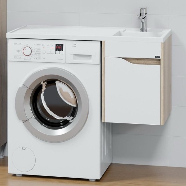 Тумба с раковиной СаНта Сатурн 38 R под стиральную машину, подвесная, 1 ящик, дуб австрийский