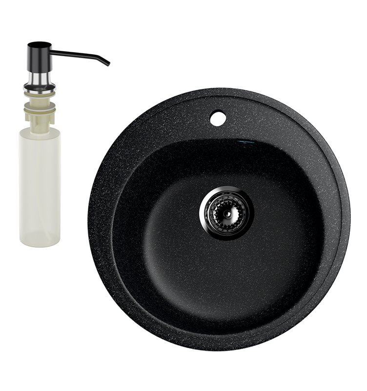 Мойка кухонная Ulgran U-101 308 черная + дозатор U-01 ультра-черный