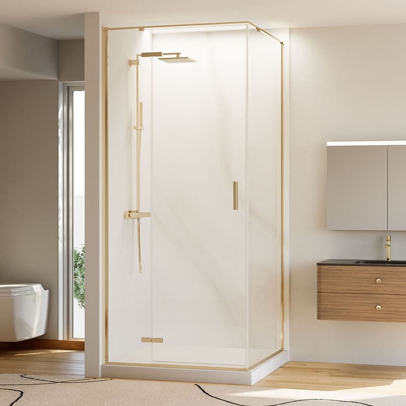 Душевой уголок Veconi Rovigo RV-073G 80х80 см, профиль брашированное золото, стекло прозрачное