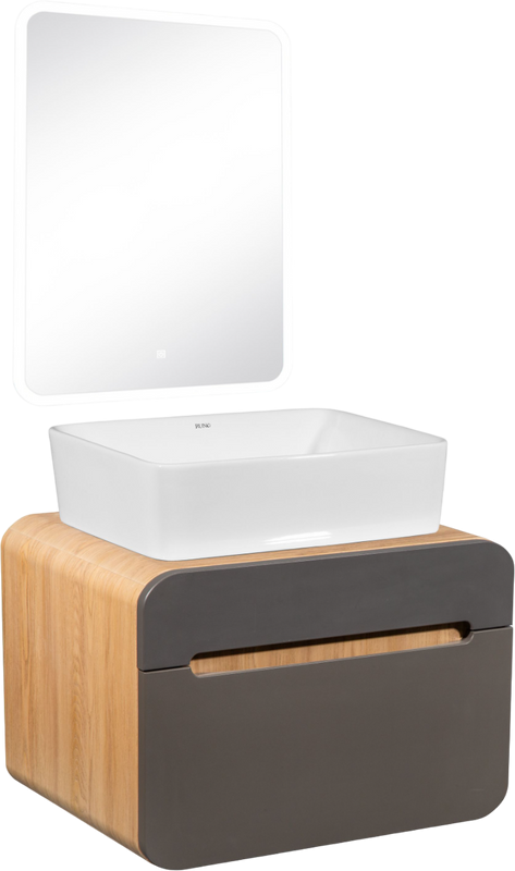 Мебель для ванной комнаты Runo Ницца 60 дуб натуральный, графит, раковина Tre 50