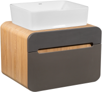 Мебель для ванной комнаты Runo Ницца 60 дуб натуральный, графит, раковина Tre 50