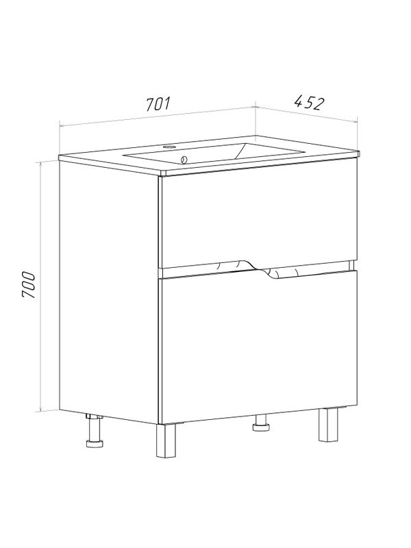 Тумба с раковиной Runo Палермо 70 напольная, глянцевая белая