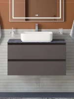 Тумба под раковину со столешницей BelBagno Kraft 80 подвесная, матовая темно-серая, столешница kep-80-grn