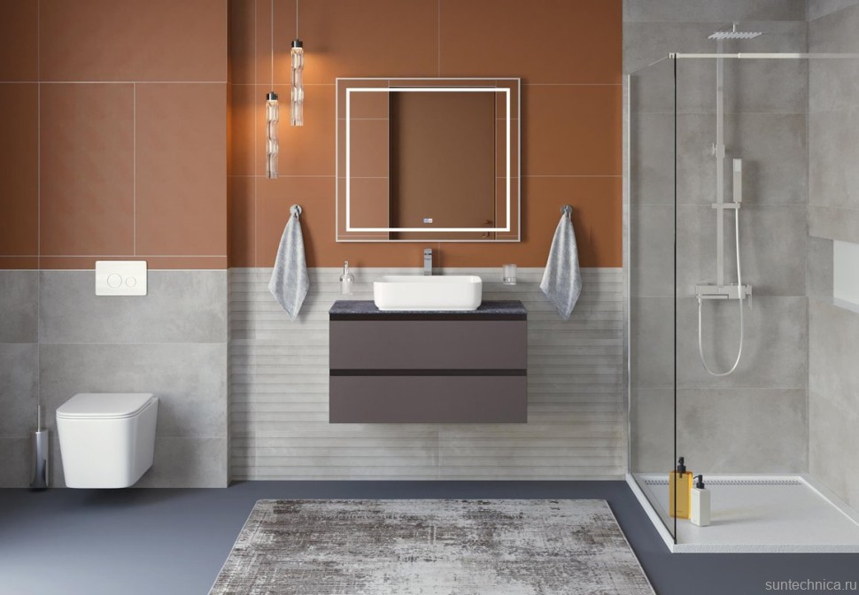 Тумба под раковину со столешницей BelBagno Kraft 80 подвесная, матовая темно-серая, столешница kep-80-grn