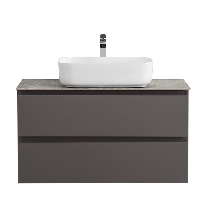 Тумба под раковину со столешницей BelBagno Kraft 80 подвесная, матовая темно-серая, столешница kep-80-grn