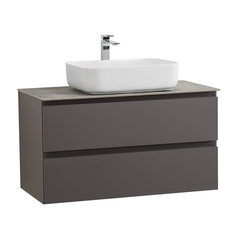 Тумба под раковину со столешницей BelBagno Kraft 80 подвесная, матовая темно-серая, столешница kep-80-grn