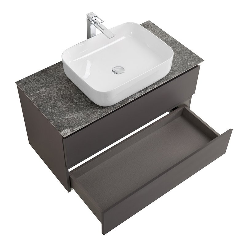 Тумба под раковину со столешницей BelBagno Kraft 80 подвесная, матовая темно-серая, столешница kep-80-grn