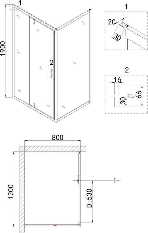 Душевой уголок Niagara Nova NG-0220-08 BLACK 120x80, прямоугольный, черный