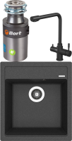 Комплект Мойка Florentina Липси 460 черная + Смеситель Rush MS9035-33Black черный + Измельчитель Bort Titan 4000 Plus