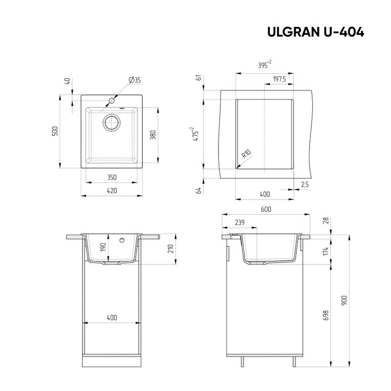 Мойка кухонная Ulgran U-404 -307 терракотовая