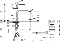 Смеситель для раковины Hansgrohe Rebris S 72510000 с донным клапаном, хром