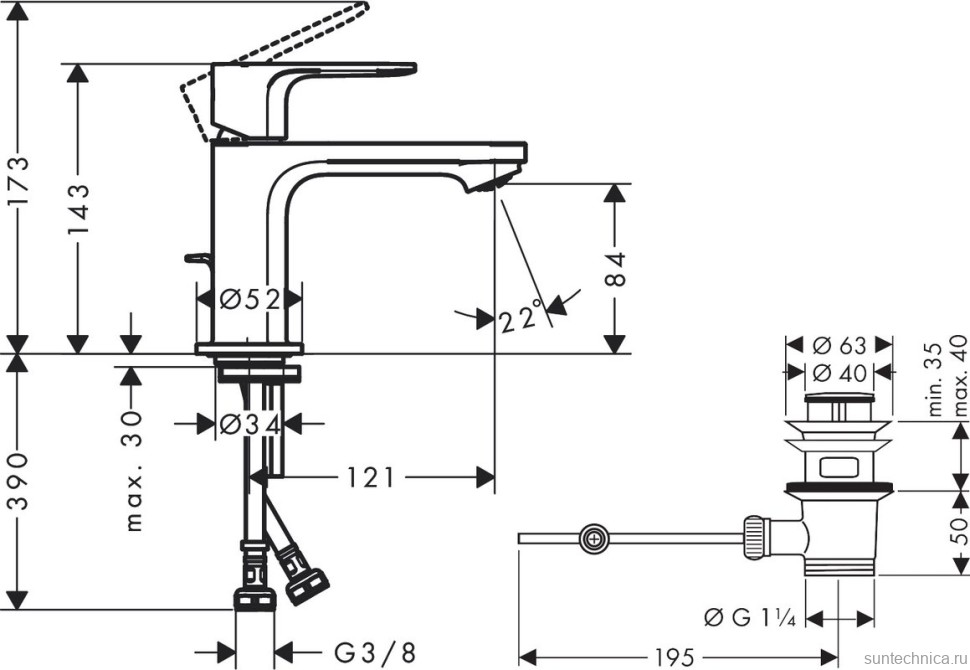 Смеситель для раковины Hansgrohe Rebris S 72510000 с донным клапаном, хром