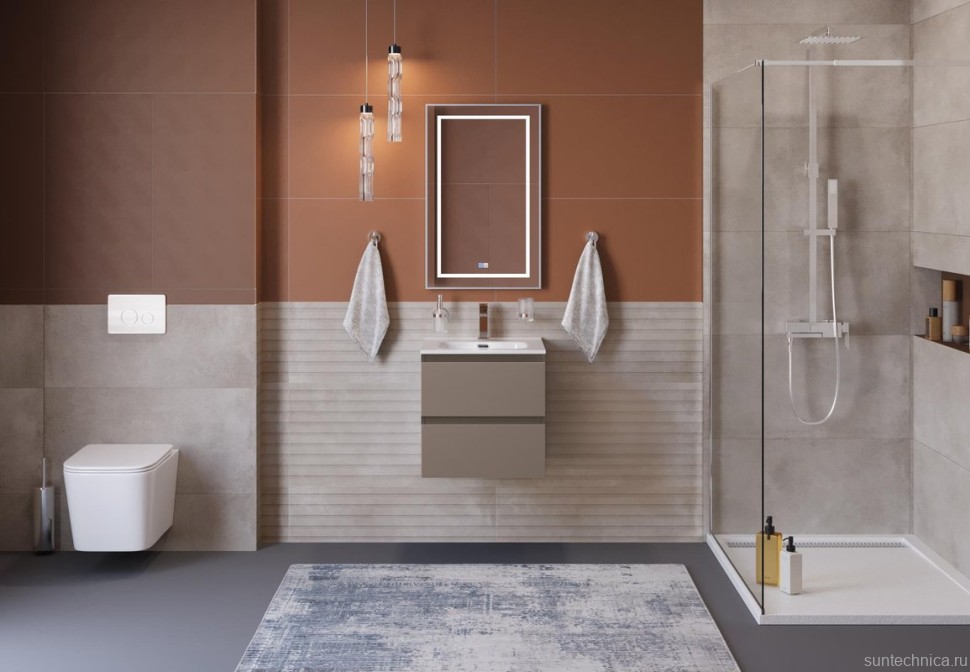 Мебель для ванной комнаты BelBagno Kraft 39 50 подвесная, матовая бежевая, раковина bb500/390etl