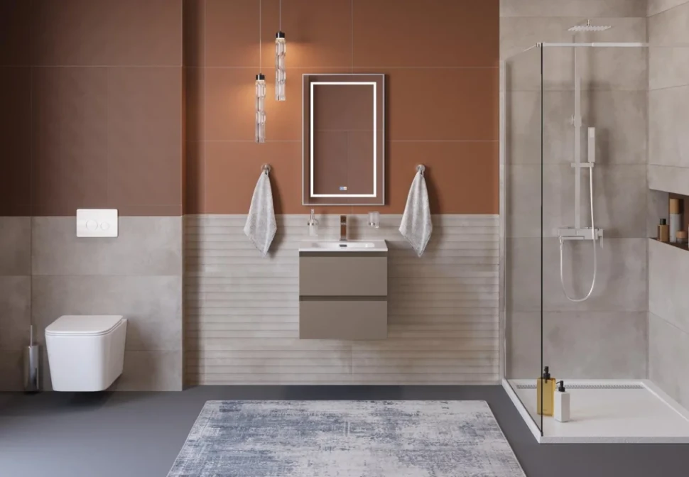 Мебель для ванной комнаты BelBagno Kraft 39 50 подвесная, матовая бежевая, раковина bb500/390etl