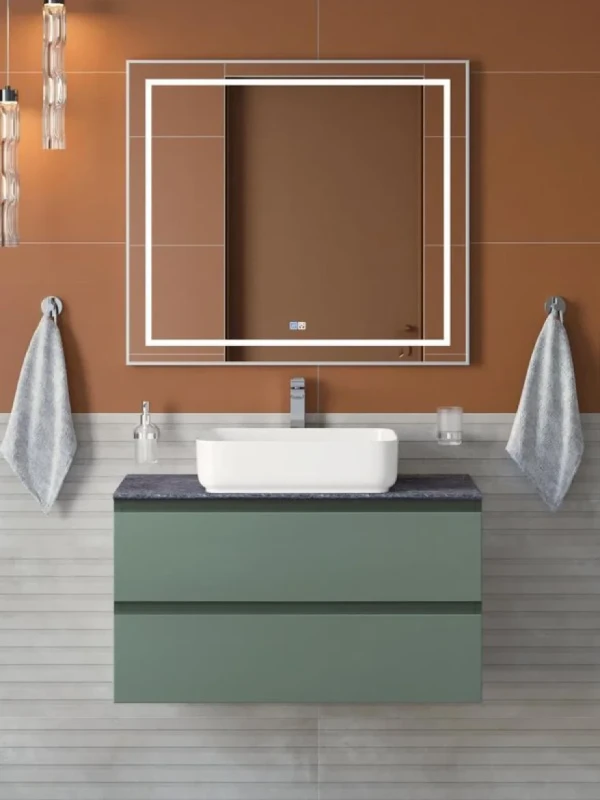Мебель для ванной комнаты BelBagno Kraft 90 подвесная, матовая еловая, столешница kep-90-grn, раковина BB1304