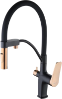 Смеситель для кухни Lemark Bronx LM3761BLR черный/золото с гибким изливом