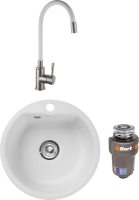 Комплект Мойка GranFest Smart SM 435 белый + Смеситель РМС Sus124w SUS124W-016F белый, сталь + Измельчитель Bort Titan Max Power FullControl