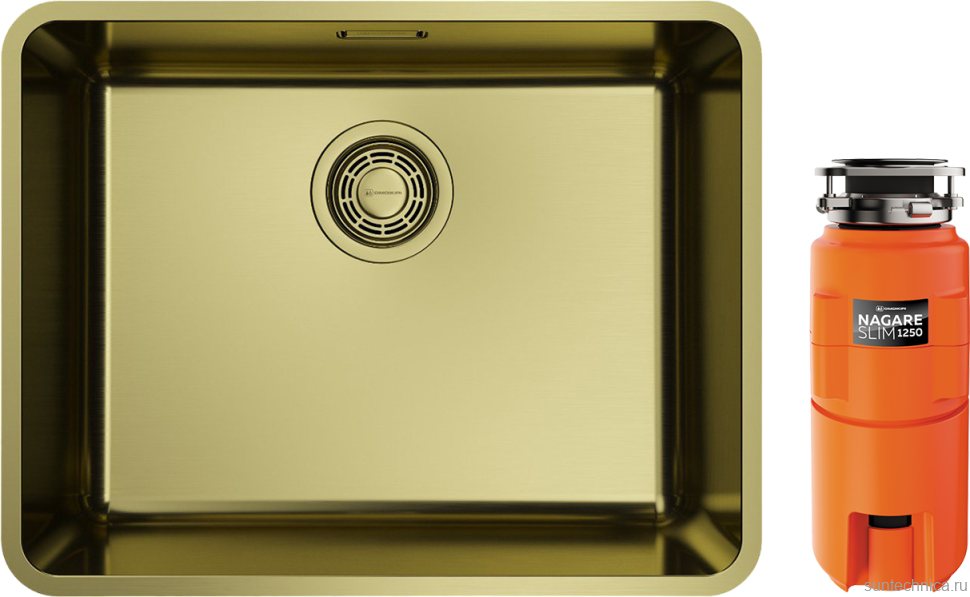 Комплект Мойка Omoikiri Omi 53-U/I Ultra-LG светлое золото + Измельчитель Nagare slim 1250