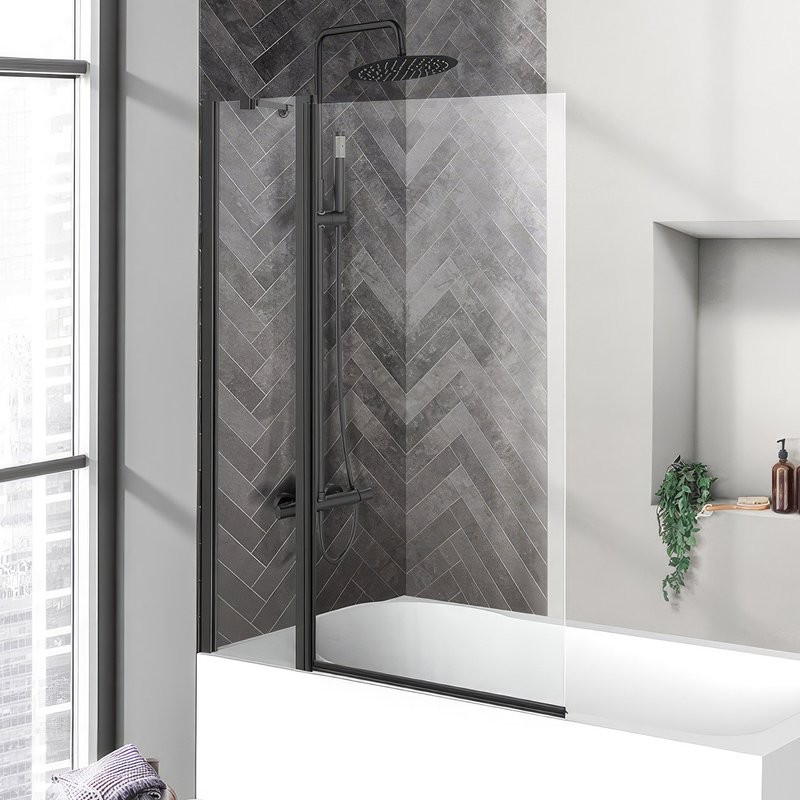 Шторка на ванну BelBagno Uno V-11-100/150-C-Nero профиль черный, стекло прозрачное