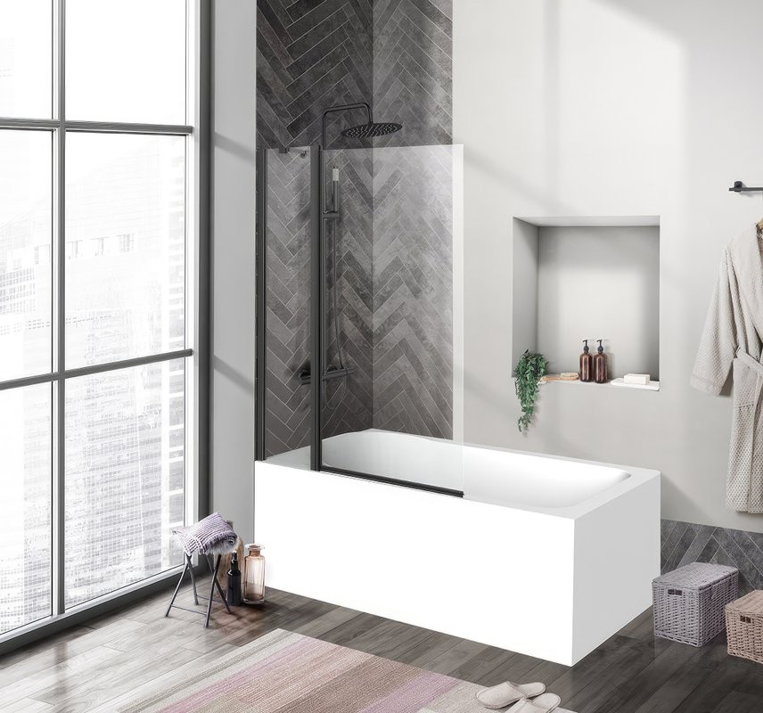 Шторка на ванну BelBagno Uno V-11-100/150-C-Nero профиль черный, стекло прозрачное