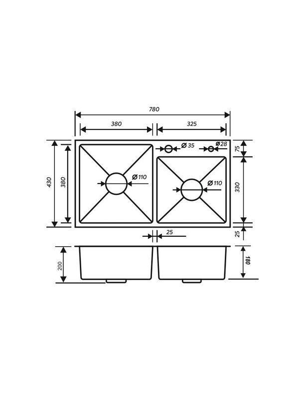 Мойка кухонная РМС MR-7843 c корзиной и дозатором, нержавеющая сталь