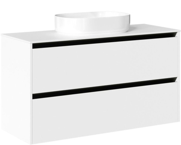 Тумба с раковиной Allen Brau Activity 120 с подсветкой, матовый белый, черный браш, столешница белая, раковина Fantasy Oval 55x36, белая