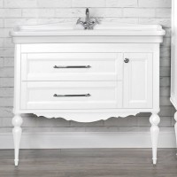 Тумба с раковиной ValenHouse Эстетика 105 АС 100, белая, подвесная, ручки хром, раковина Модерн